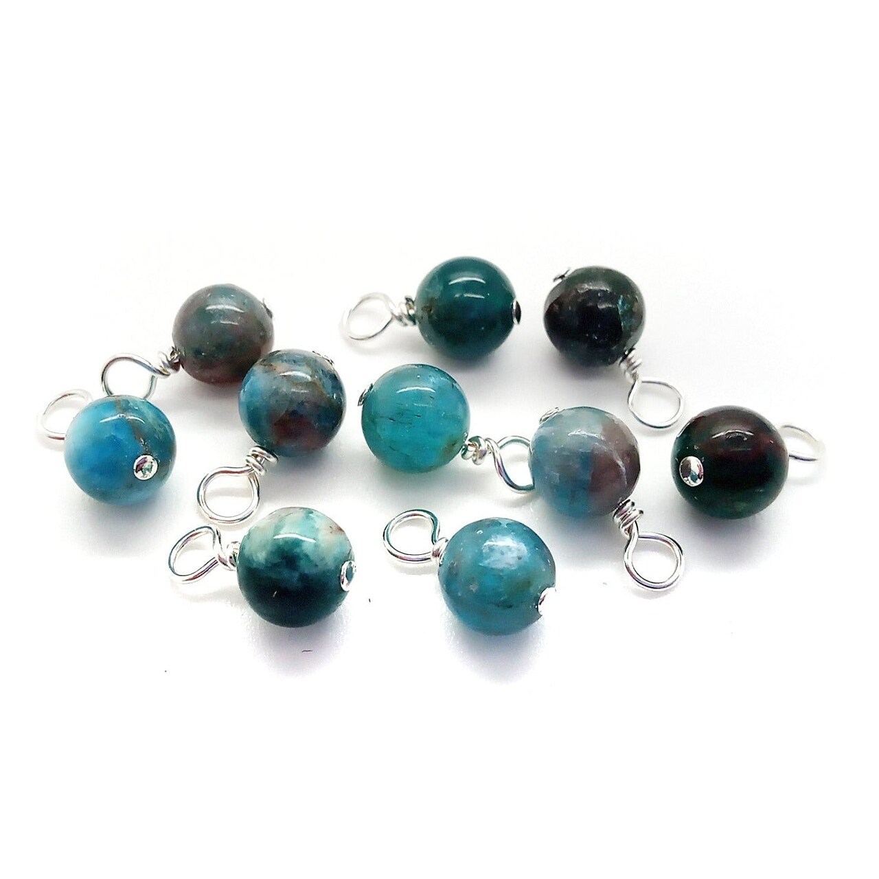 Teal Blue Apatite 6mm Bead Dangles, Small Gemstone Charms,10 pieces, Adorabilities